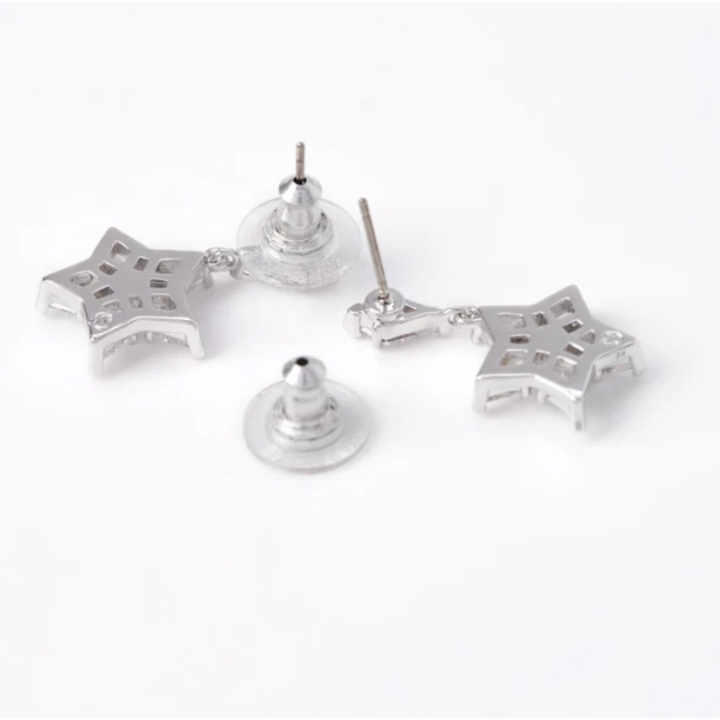 Swarovski Stella White Rhodium Plated Kite Cut Star Earrings
