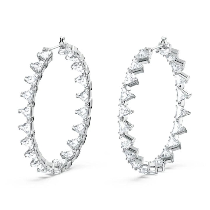 Swarovski Ortyx hoop earrings Triangle cut, White, Rhodium plated - 5602230